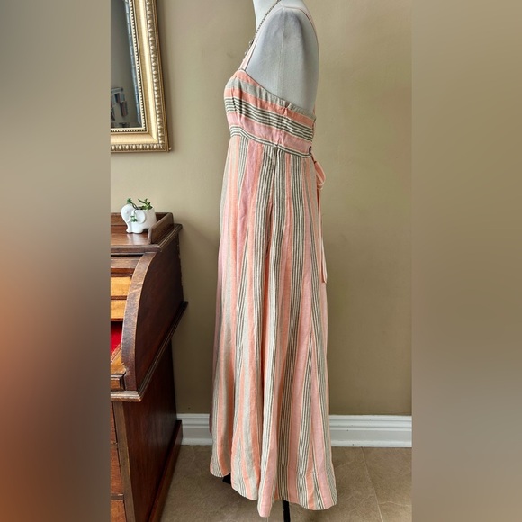 Anthropologie Maeve Square-Neck Tie-Back Maxi Dress Pink Stripe Linen Size 6 - Picture 8 of 16